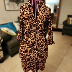 INC leopard print button-up and belted dress PETITE SMALL